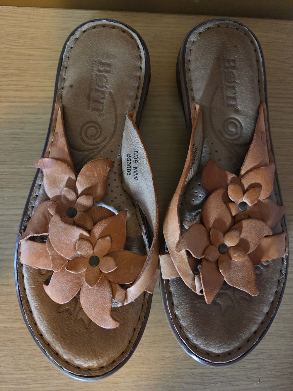Born Women's Tan Floral Leather Slide Sandals